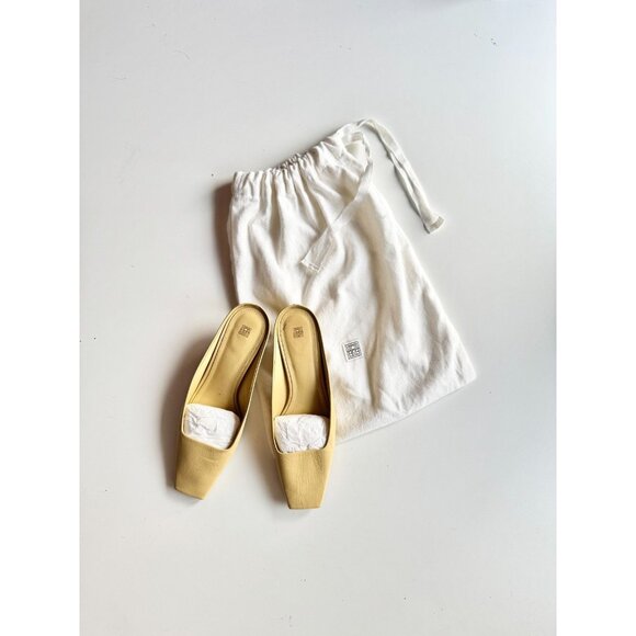 TOTEME Butter Yellow Leather Square Toe Kitten Heel Mules Slides, Size 37 - Picture 1 of 16
